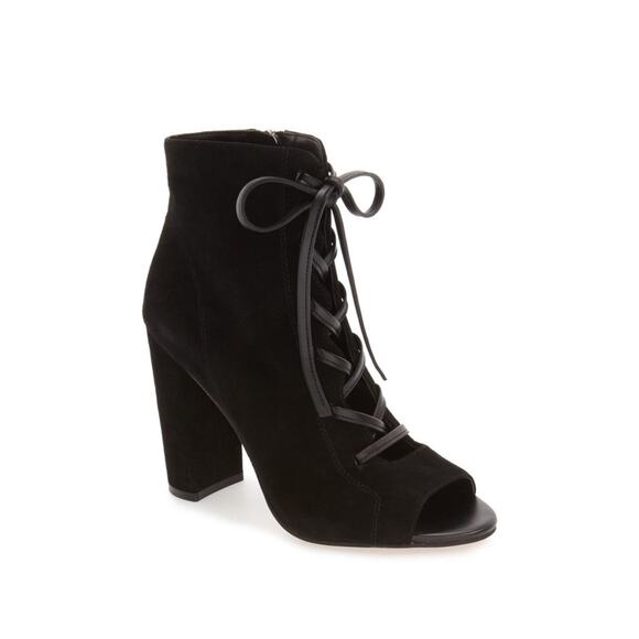 Sam Edelman Black Yvie Lace Up Suede Bootie - Picture 1 of 9